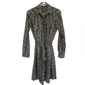 🦓 NORDSTROM Zig zag button up shirt dress pockets zebra stripes black chevron